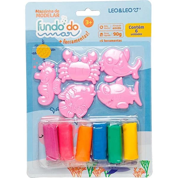 MASSA PARA MODELAR CRIATIVA FUNDO DO MAR 6 CORES