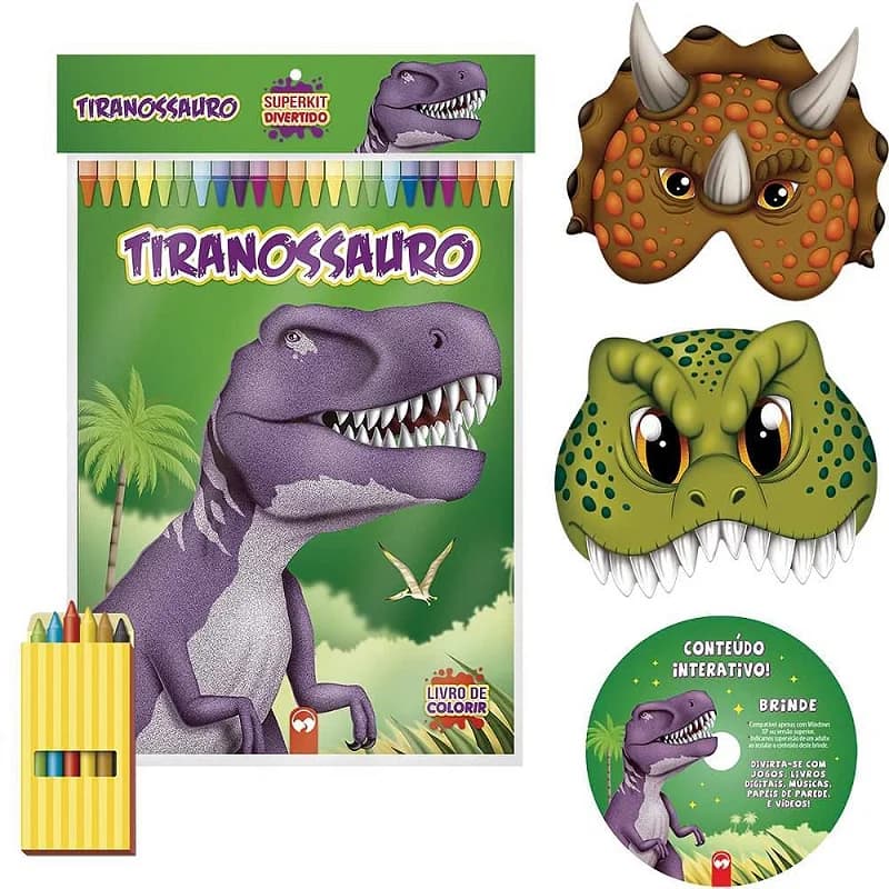 LIVRO INFANTIL COLORIR SUPER KIT DINOSSAUROS C/ GIZ
