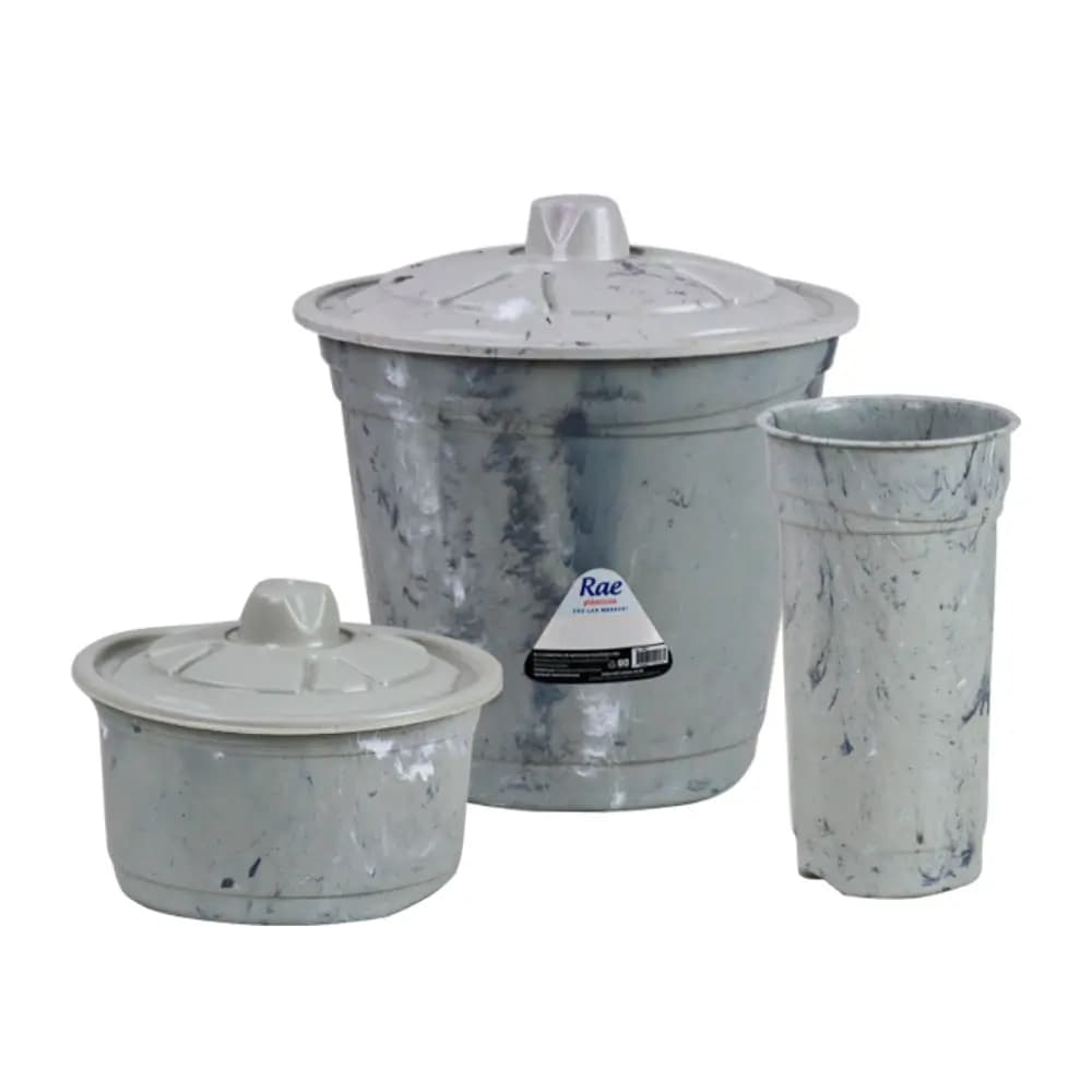 KIT PIA MARMORIZADO CINZA CORUMBA 3PCS