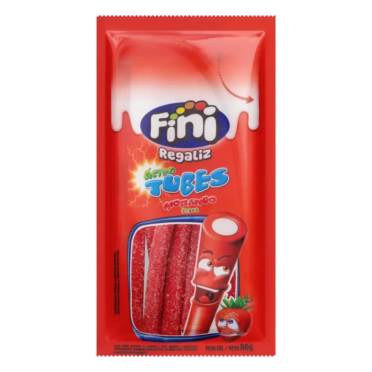 BALA FINI 80G TUBES ACIDO MORANGO
