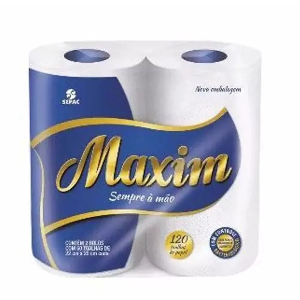 TOALHA PAPEL MAXIM 22X20CM C2 ROLOS