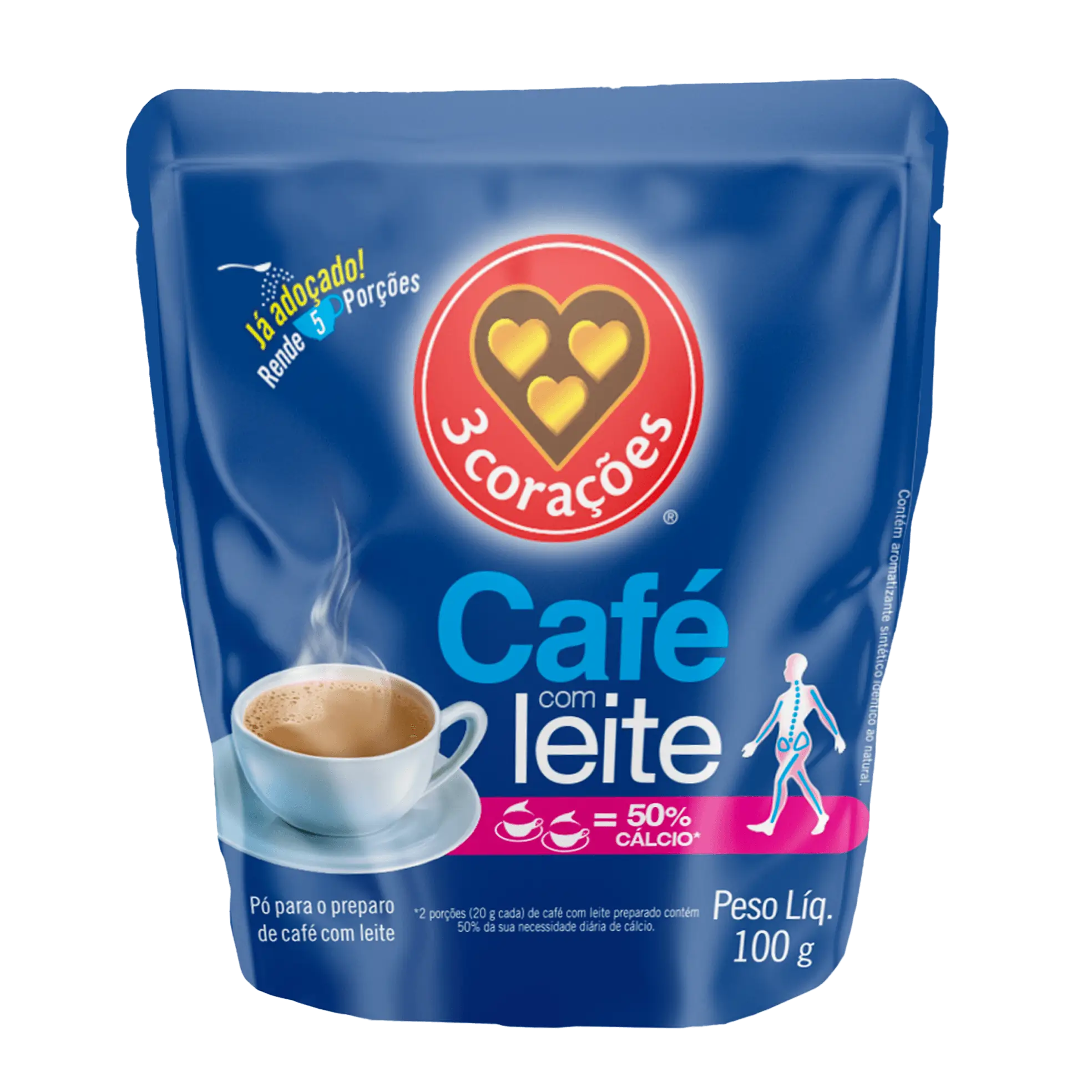 CAFE COM LEITE EM PO 3CORACOES REFIL 100G