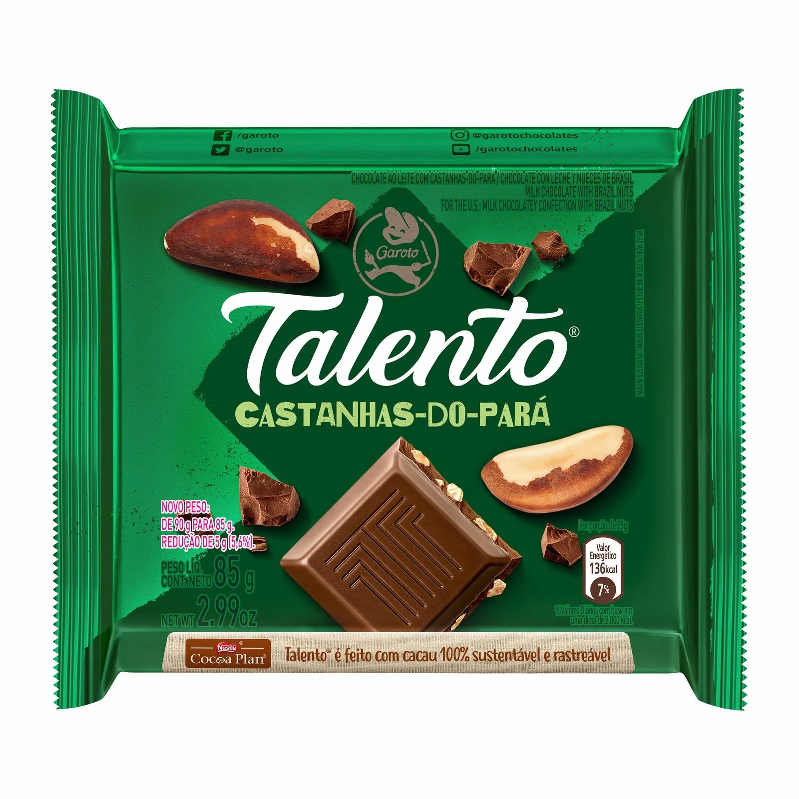 CHOCOLATE TALENTO 85G CASTANHA PARA