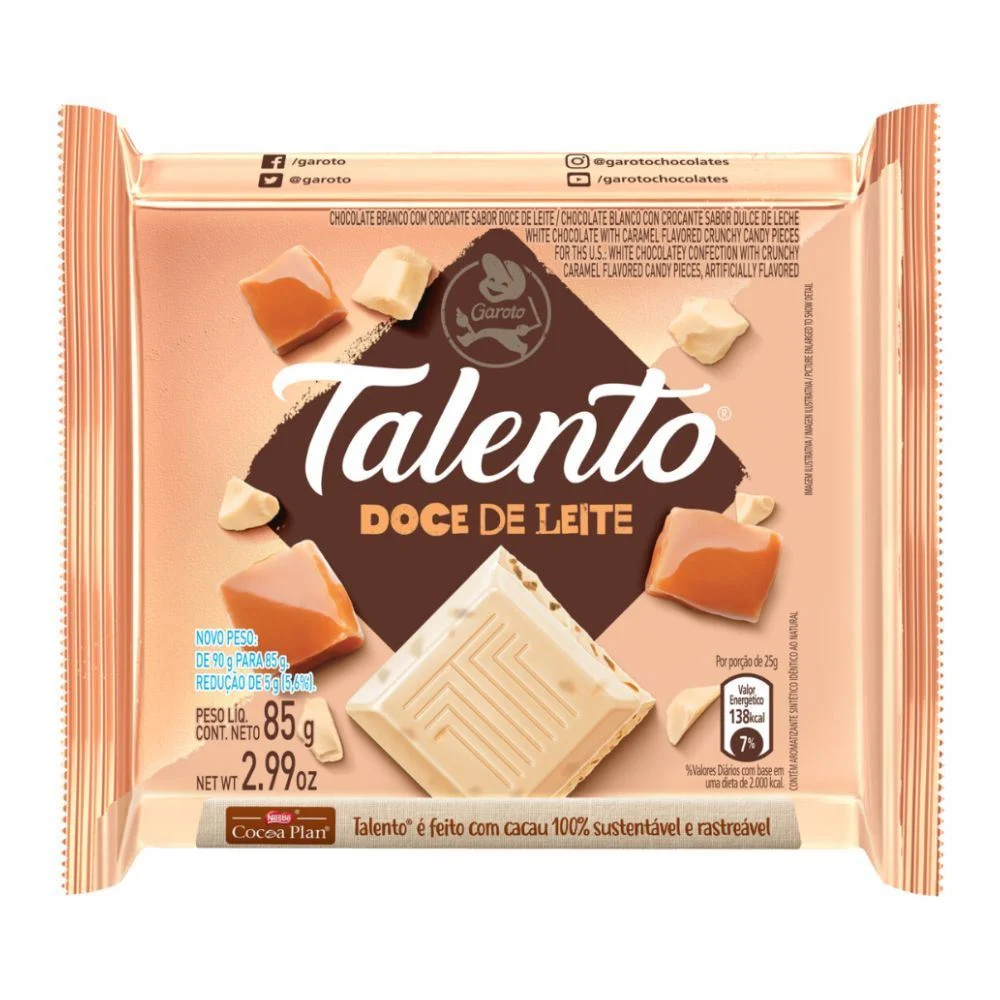 CHOCOLATE TALENTO 85G DOCE LEITE