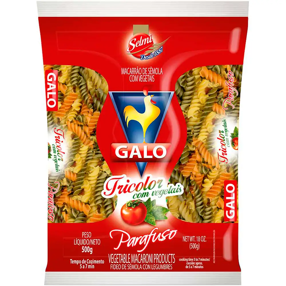 MACARRAO GALO 500G TRICOLORI PARAFUSO