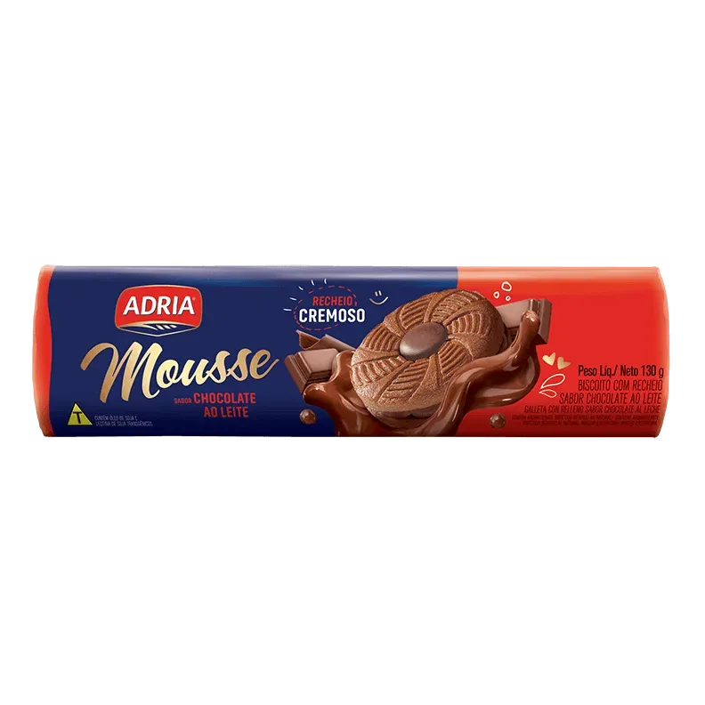 BISC RECH ADRIA 130G MOUSSE CHOC AO LEITE